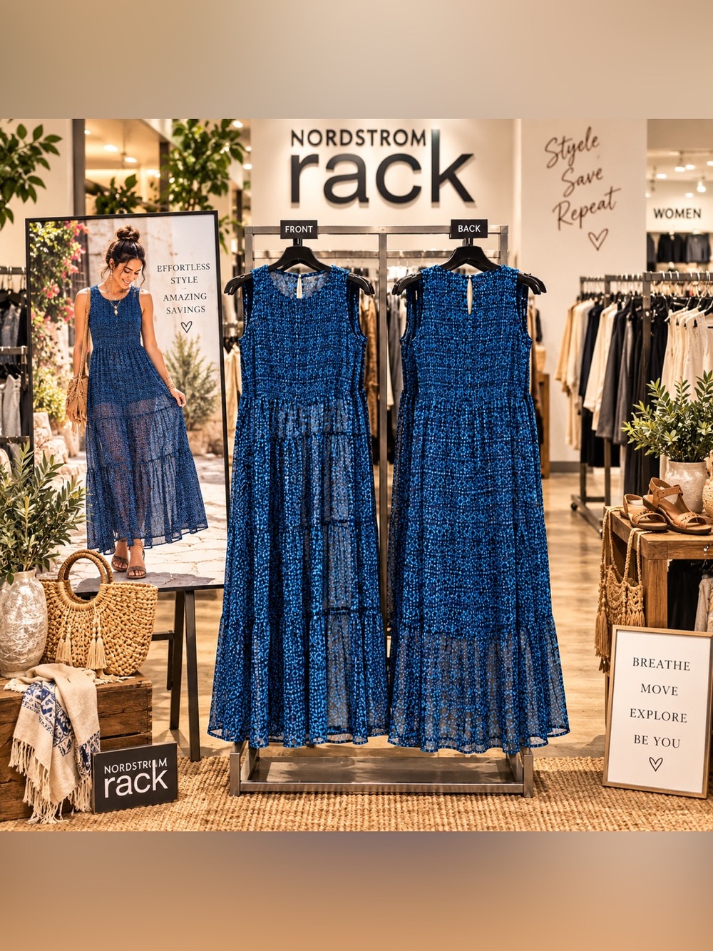 Lucky Brand Blue Patterned Sleeveless Maxi Dress